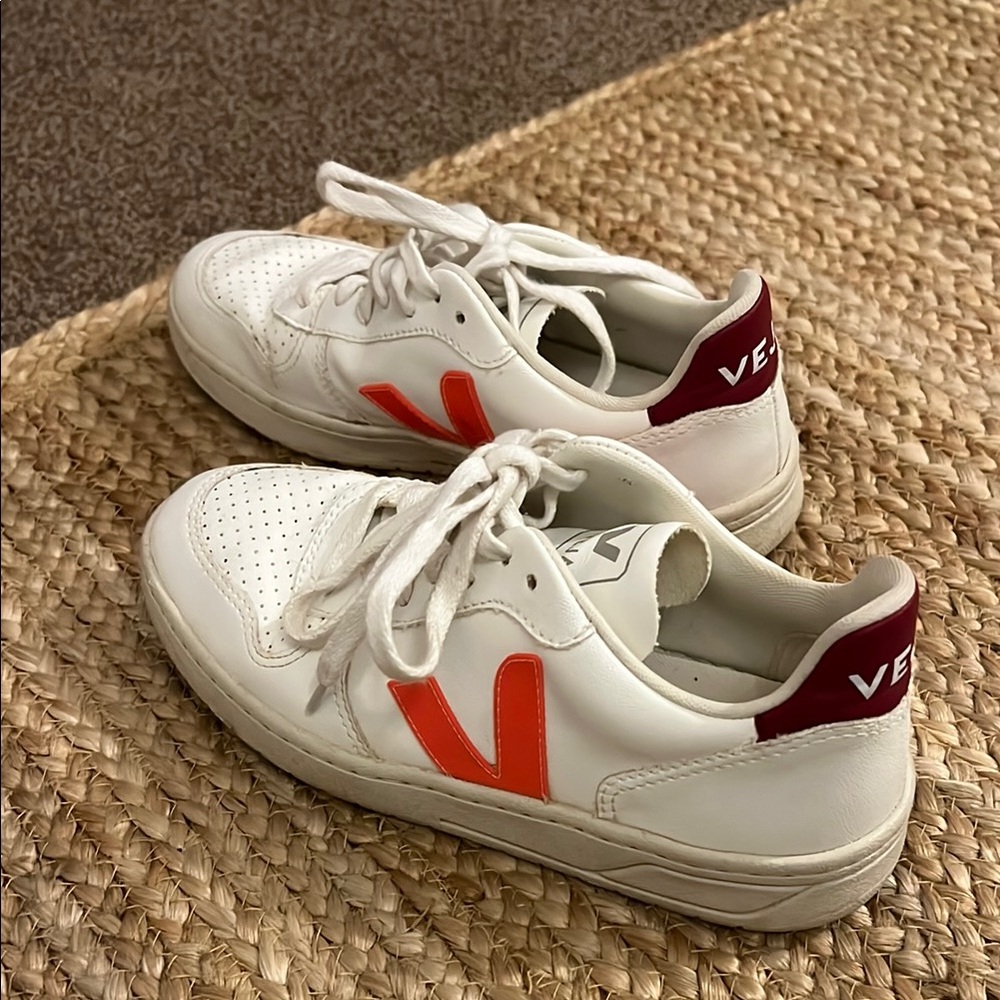 Veja White Sneakers with Orange and Burgundy Accents